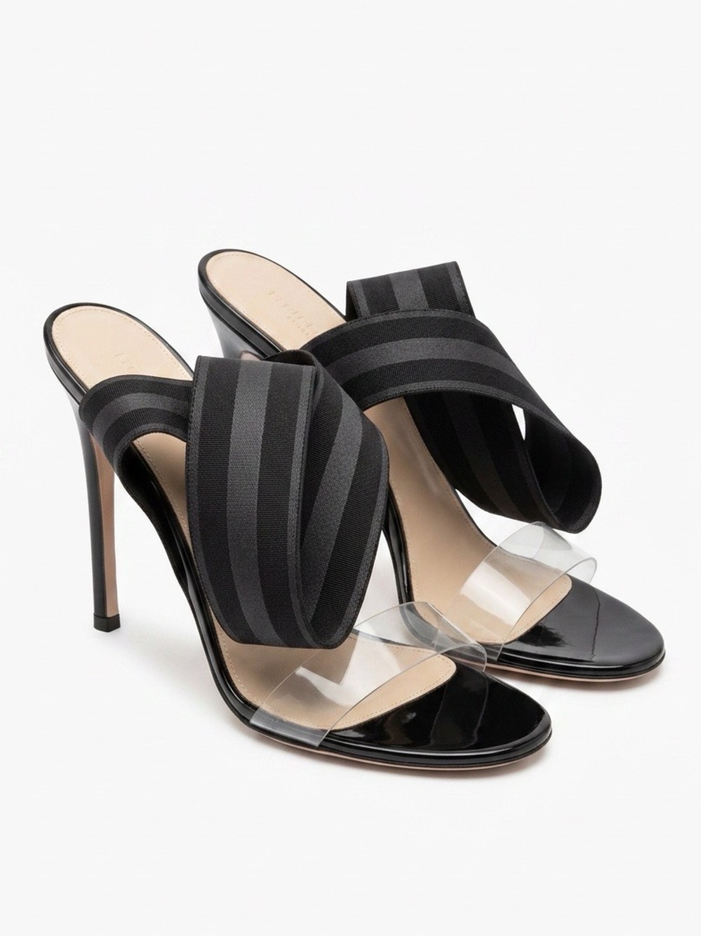Gianvito Rossi Stiletto Black Wrap-Around Sandals with Clear Toe Strap